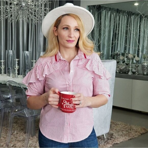 Stripes & Ruffles Button Down Top - Picture 1 of 4